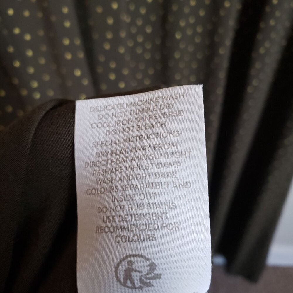 Boden Coraline Jersey V-Neck Midi Dress Metallic Gold Polka Dot Olive Womens 10R - Picture 12 of 12